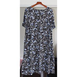 J Jill - Dark Floral A-Line Pocket Dress, Charcoal + Blue - sz 18 (Plus sz)